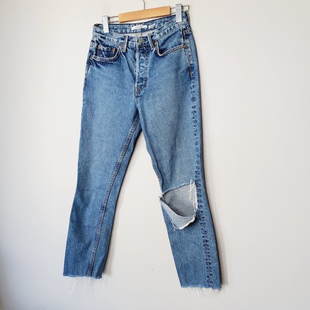 Grlfrnd Jeans Karolina Mom High Rise Distressed Rigid Denim Blue 26 - Picture 3 of 14